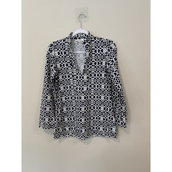 Jude Connally Chris Tunic Women Size XS Blue Geometric Print Catalina Cloth 1944 - Picture 2 of 10